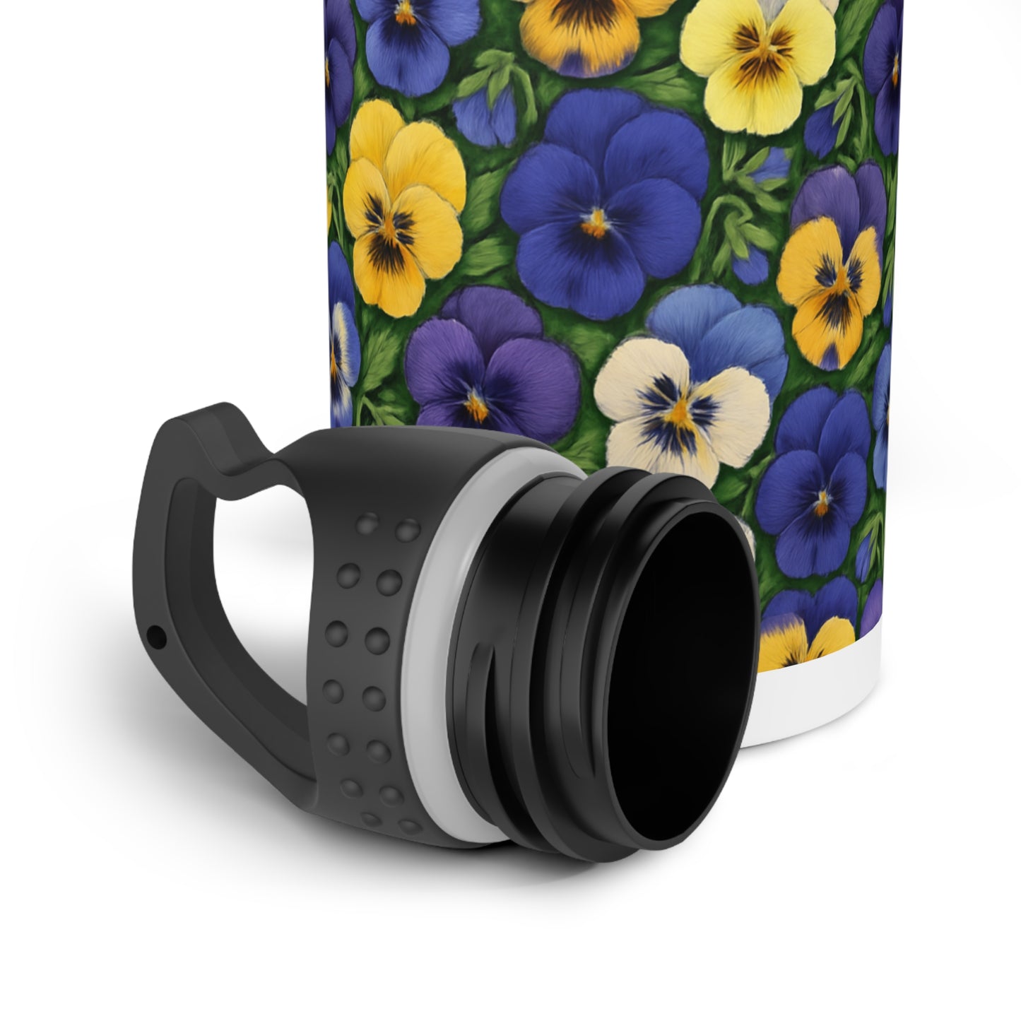 Pansy Stainless Steel Water Bottle, Floral Reusable Drinkware, Flower Patterned Thermos, Nature Lover Gift