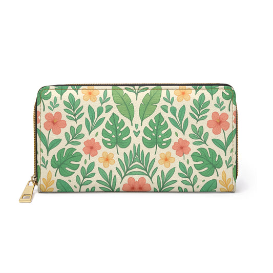 Zipper Wallet - Tropical Pattern Design, Exotic Floral Print Coin Purse