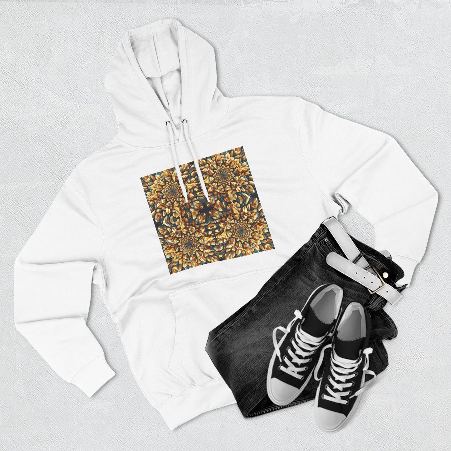 Fleece Hoodie - Citrine Geometric Design