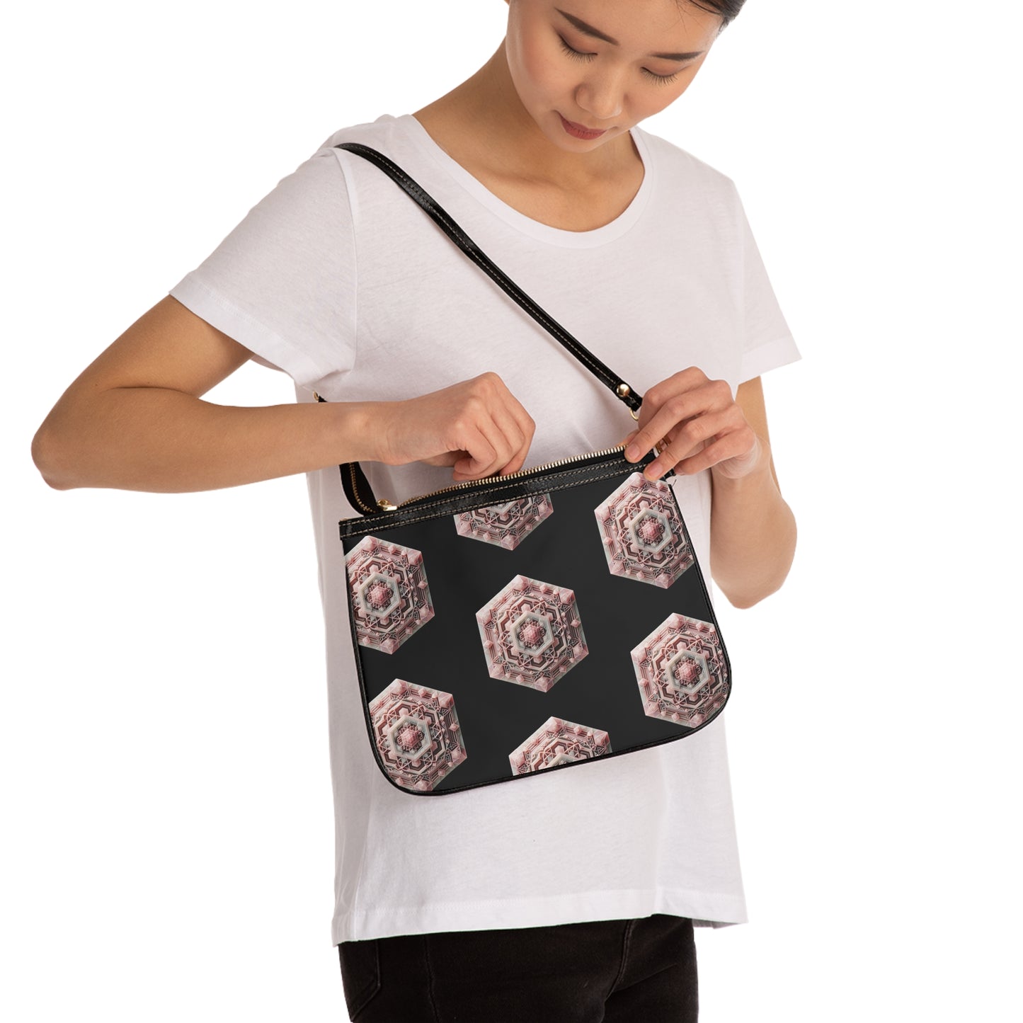 Rose Quartz Geometric Design Small Shoulder Bag
