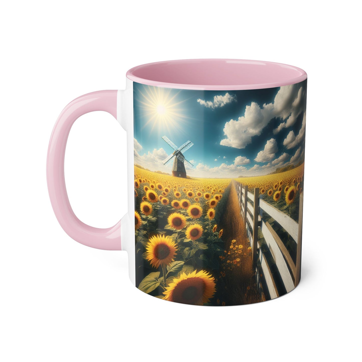 Sunflower Field Accent Mug - 11oz Windmill Design for Nature Lovers