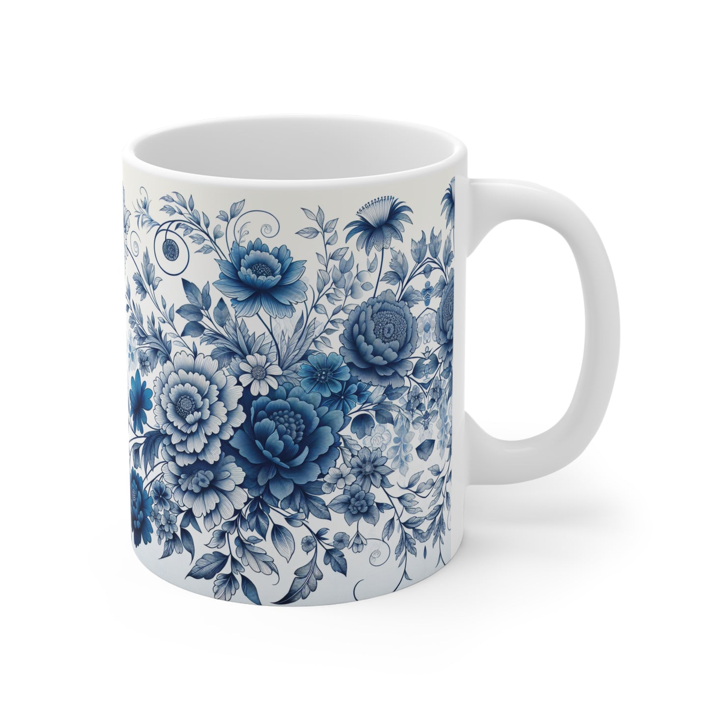 Elegant Floral Ceramic Mugs - Blue Blossom Design, Gift for Tea Lovers, Home Decor, Coffee Mug, Ceramic Drinkware