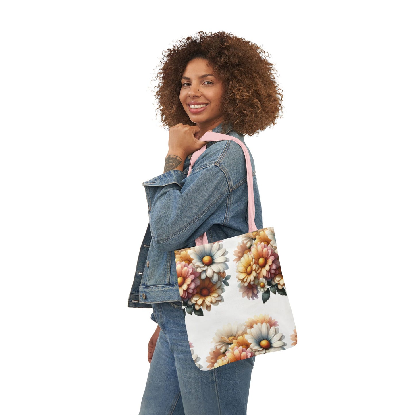 Floral Canvas Tote Bag with 5-Color Straps - Stylish