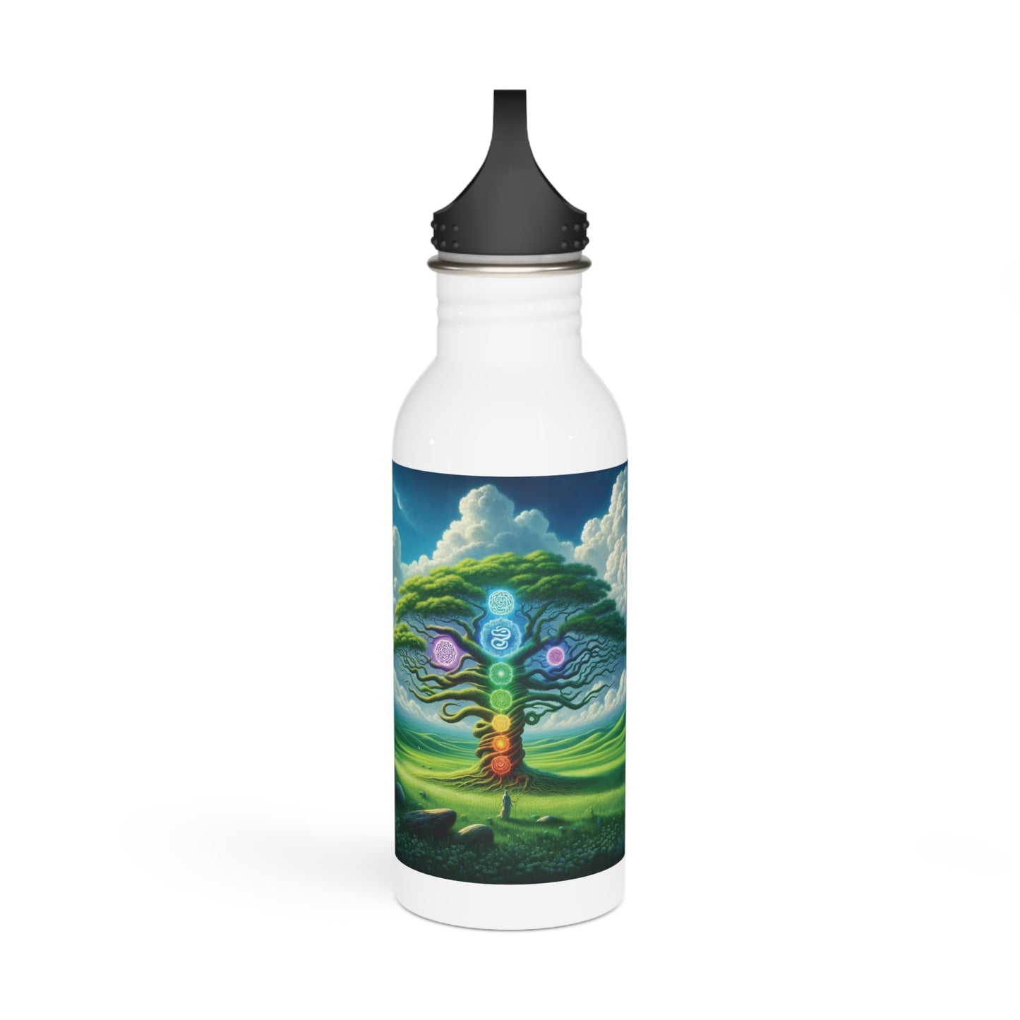 Chakra Tree Water Bottle, Yoga Water Bottle, Stainless Steel Water Bottle, Tree of Life Drinkware, Mindfulness Gift, Reiki Energy Bottle