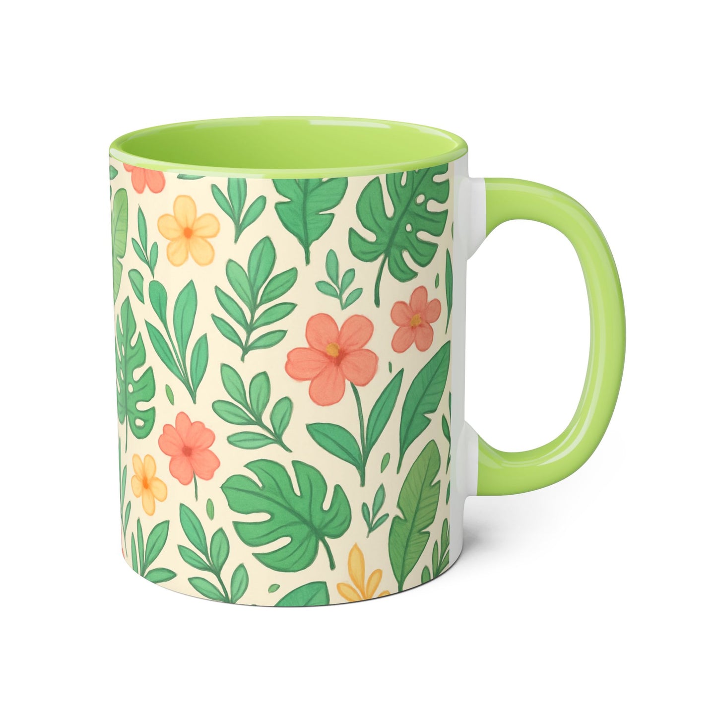 Tropical Pattern Accent Mug, Exotic Drinkware for Coffee Lovers, Floral Ceramic Cup, Summer Vibes Tea Mug, Island Decor Kitchen Accessories,