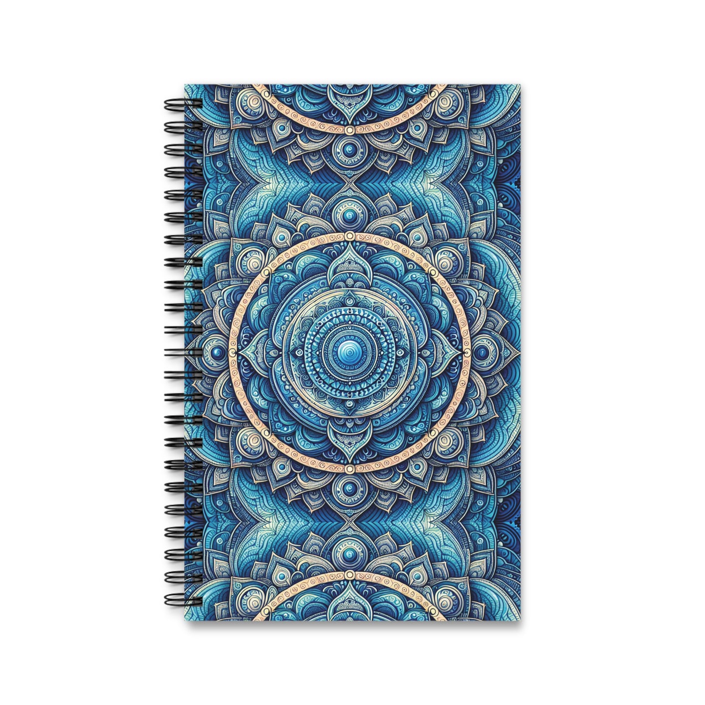 Throat Chakra Spiral Journal, Mandala Design, Blue Notebook for Writing, Meditation Diary, Art Sketchbook, Gift for Students