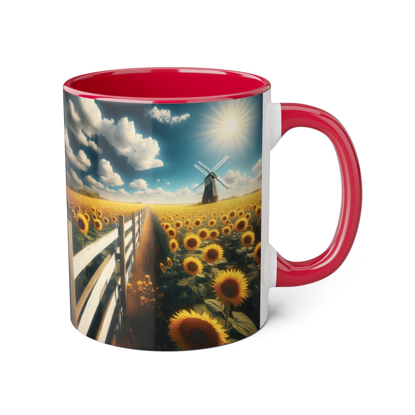 Sunflower Field Accent Mug - 11oz Windmill Design for Nature Lovers