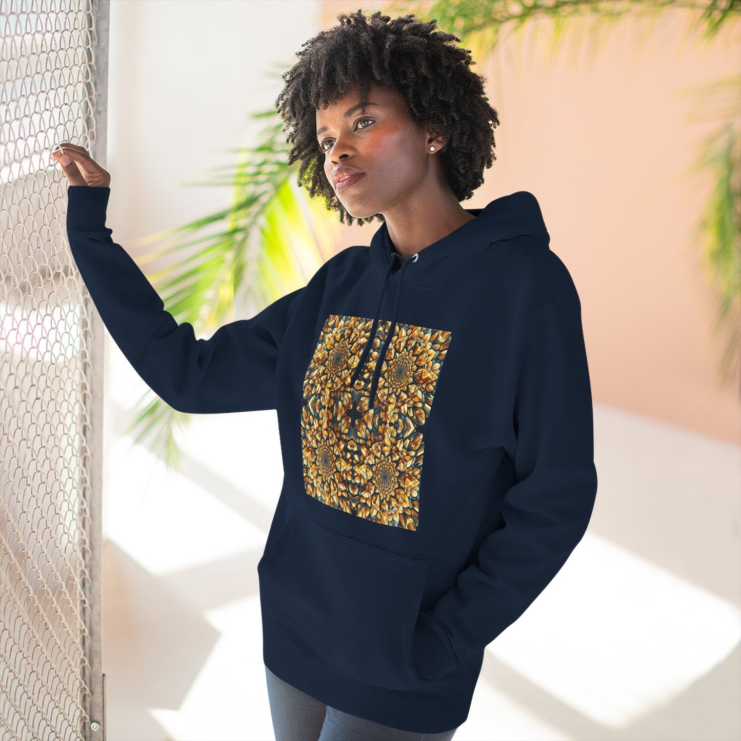Fleece Hoodie - Citrine Geometric Design