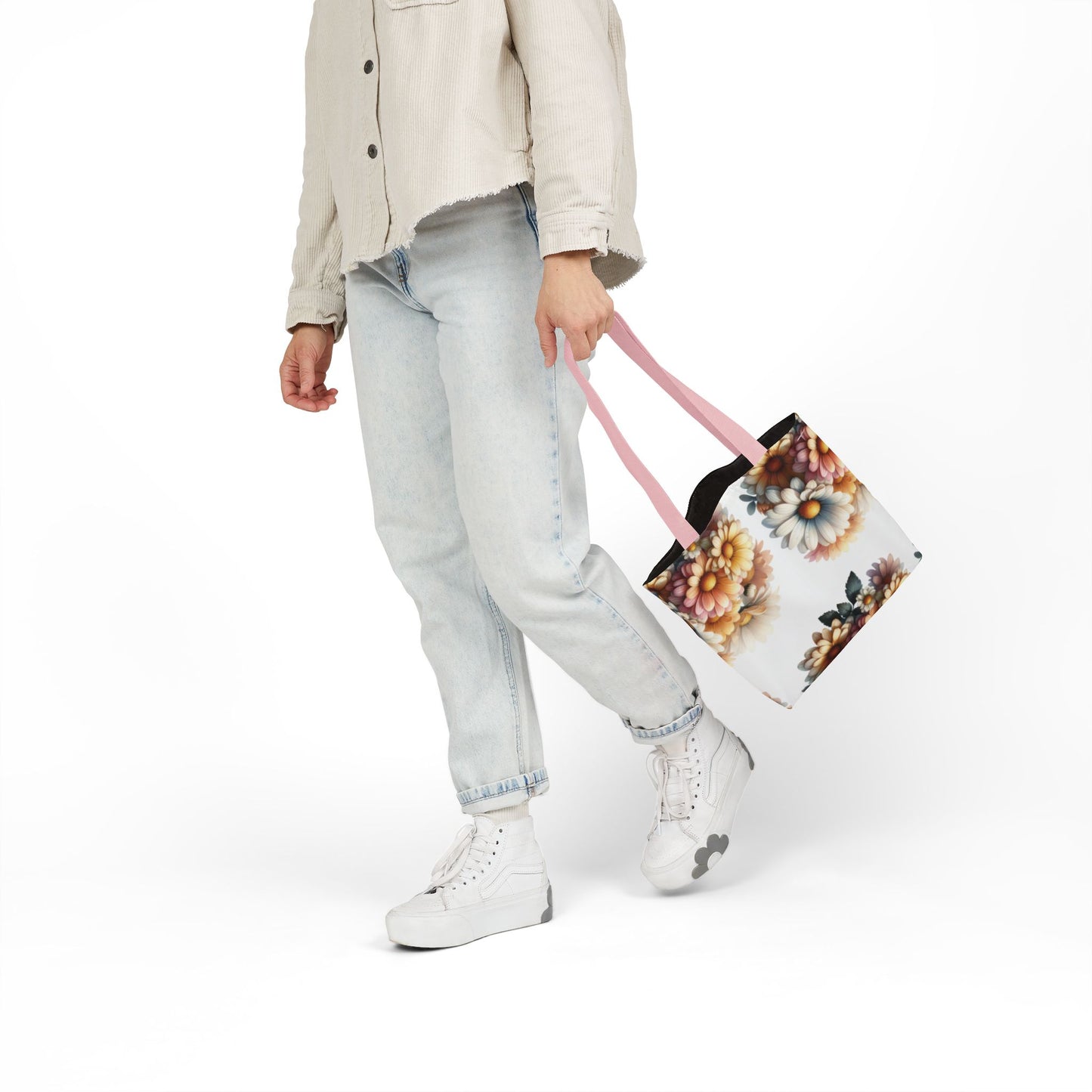 Floral Canvas Tote Bag with 5-Color Straps - Stylish