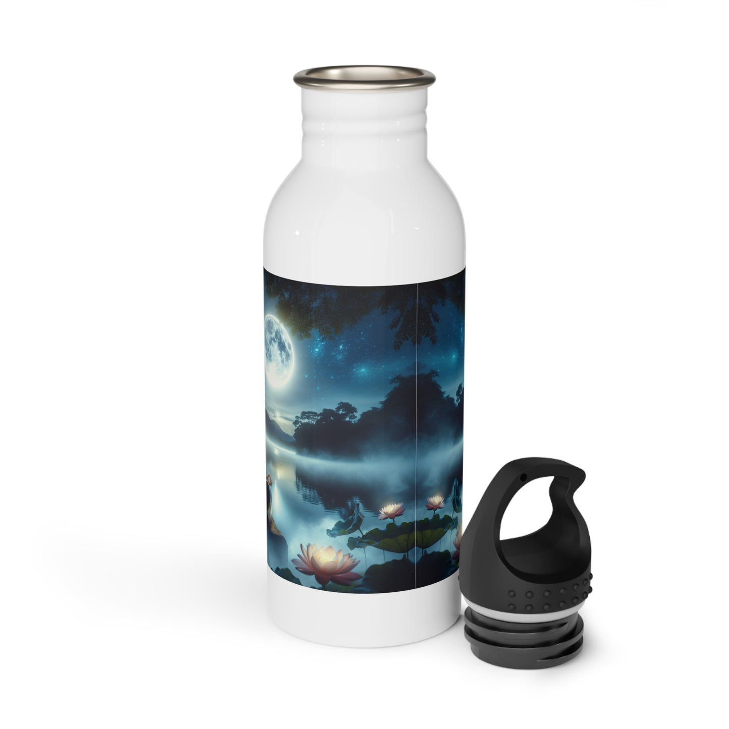 Serene Moonlight Stainless Steel Water Bottle - Reusable Hydration Flask, Insulated Metal Drinkware for Yoga Enthusiasts,