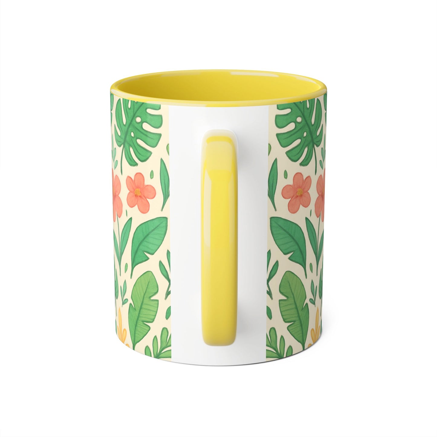 Tropical Pattern Accent Mug, Exotic Drinkware for Coffee Lovers, Floral Ceramic Cup, Summer Vibes Tea Mug, Island Decor Kitchen Accessories,