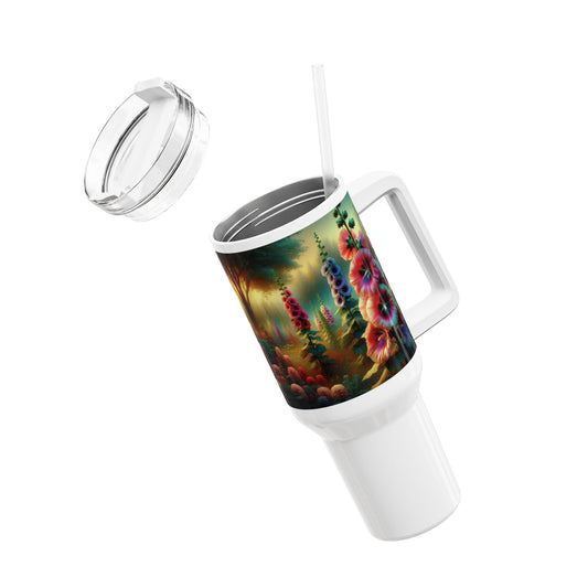 40oz Tumbler - Hollyhock Blooms Design