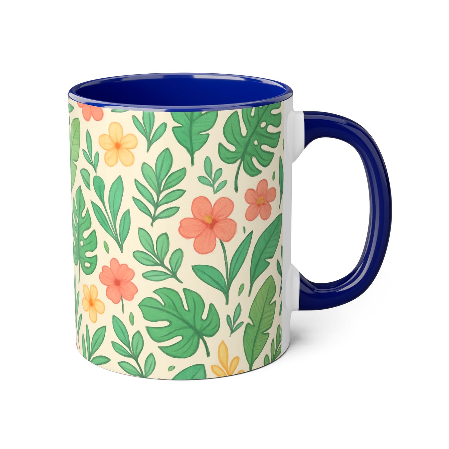 Tropical Pattern Accent Mug, Exotic Drinkware for Coffee Lovers, Floral Ceramic Cup, Summer Vibes Tea Mug, Island Decor Kitchen Accessories,