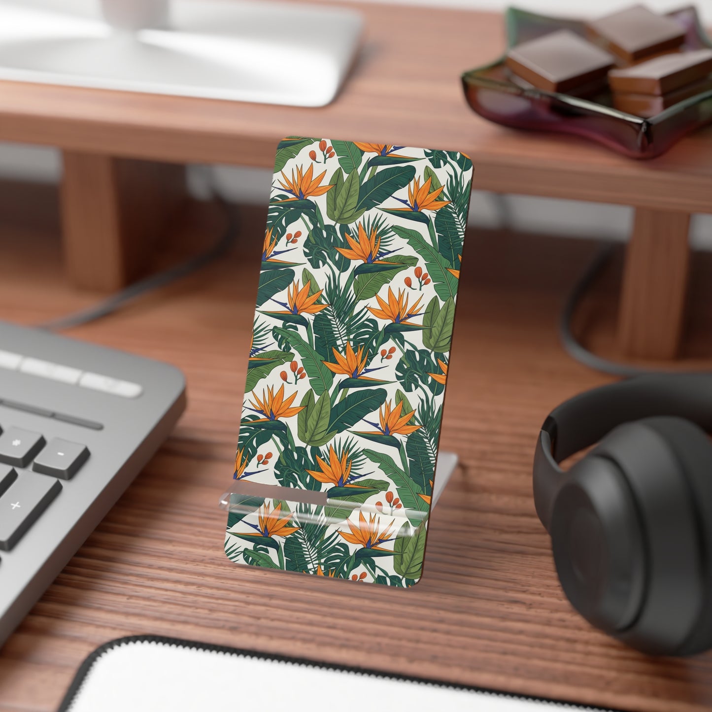 Tropical Bird of Paradise Phone Stand — Foldable Mobile Display Dock