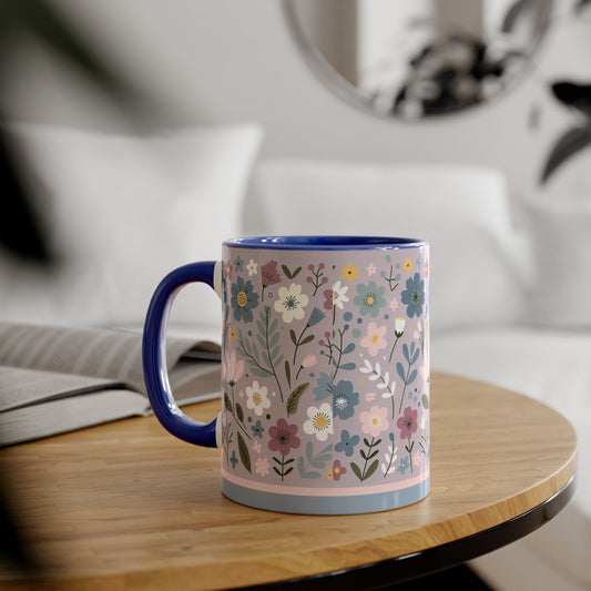 Floral Accent Mug, Colorful Flower Mug, Boho Coffee Cup, Nature Lover Gift, Springtime Decor, Botanical Tea Mug