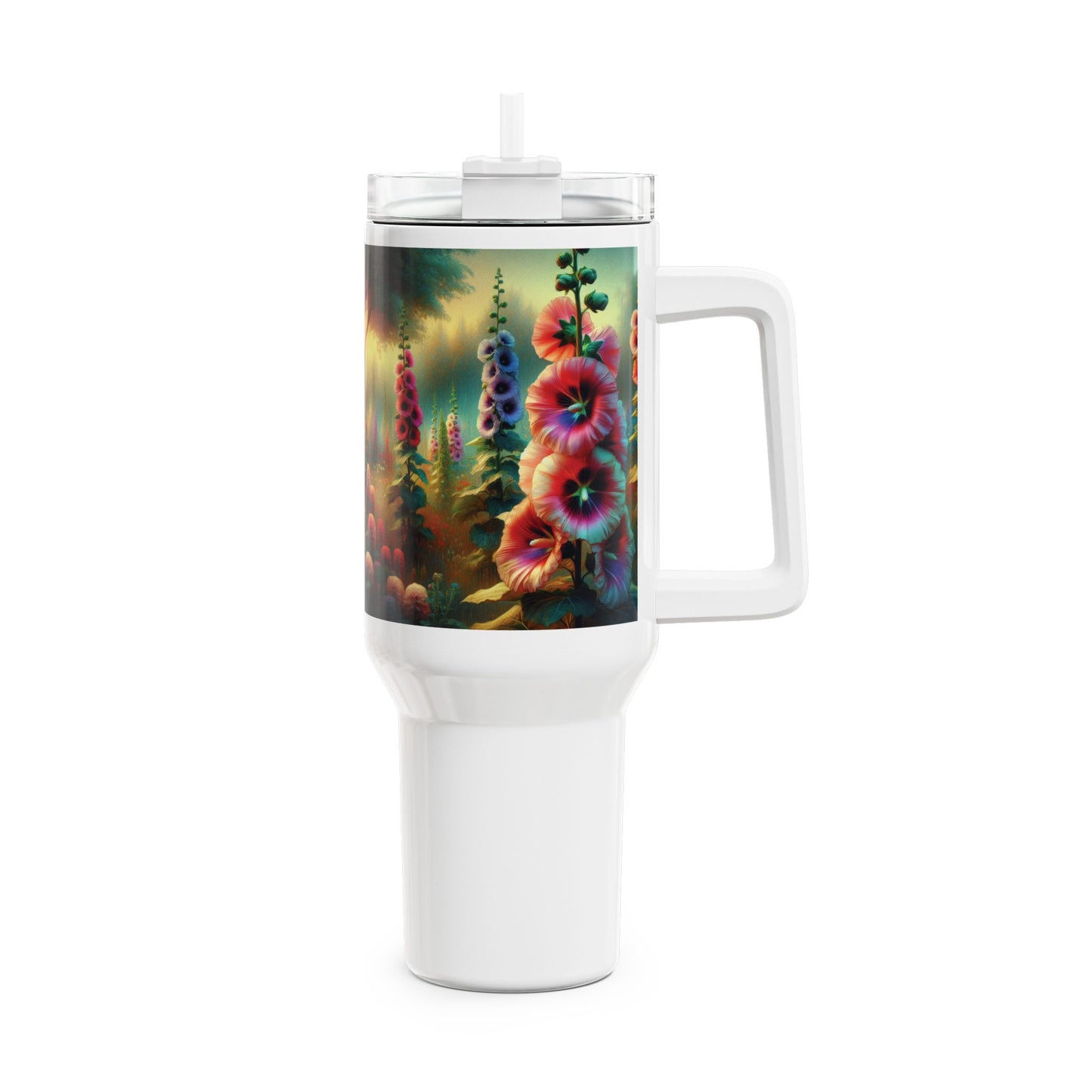 40oz Tumbler - Hollyhock Blooms Design