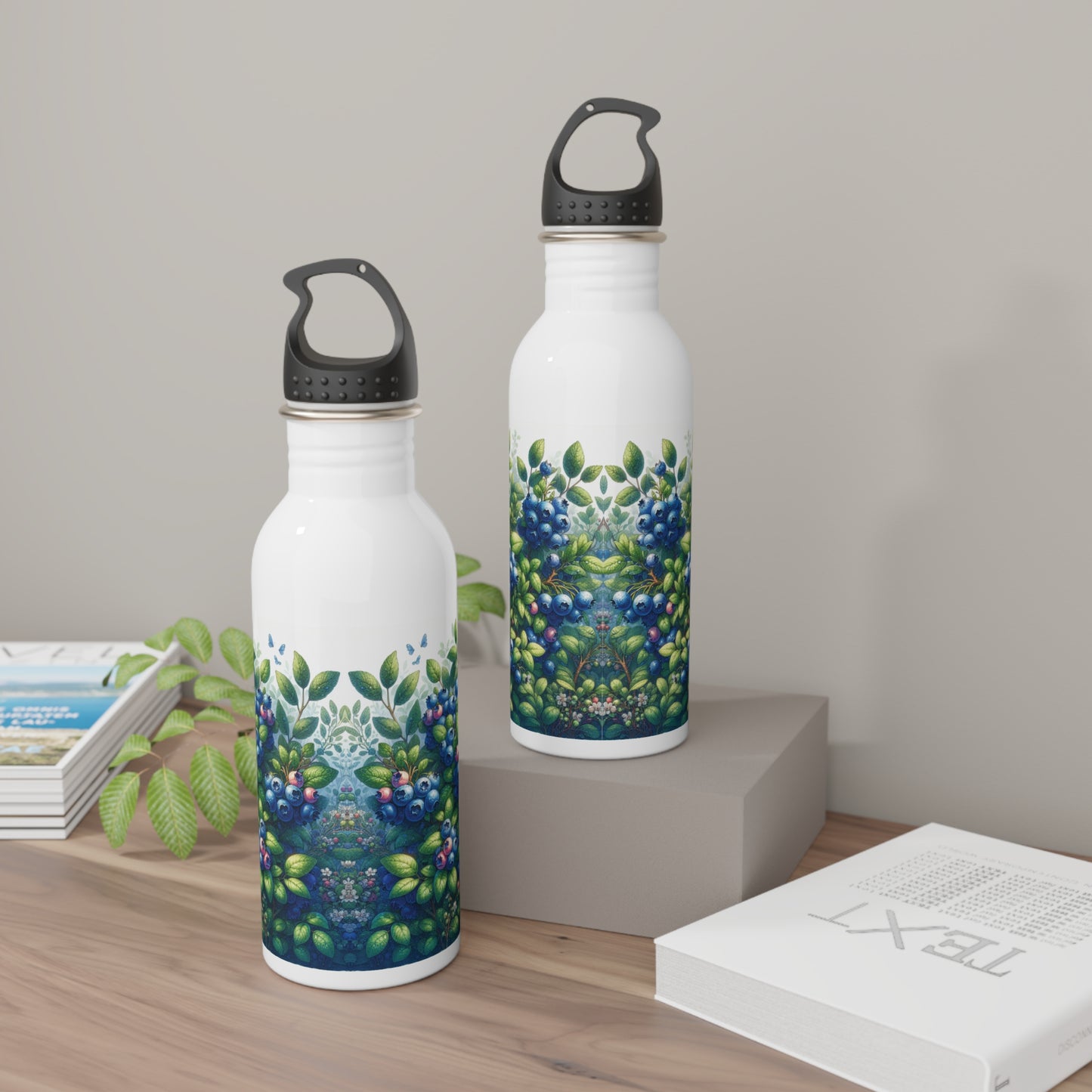 Stainless Steel Water Bottle - Blueberries Design, Fruit Lover Gift, Reusable Bottle, Gym Accessories, Hydration Tracker,