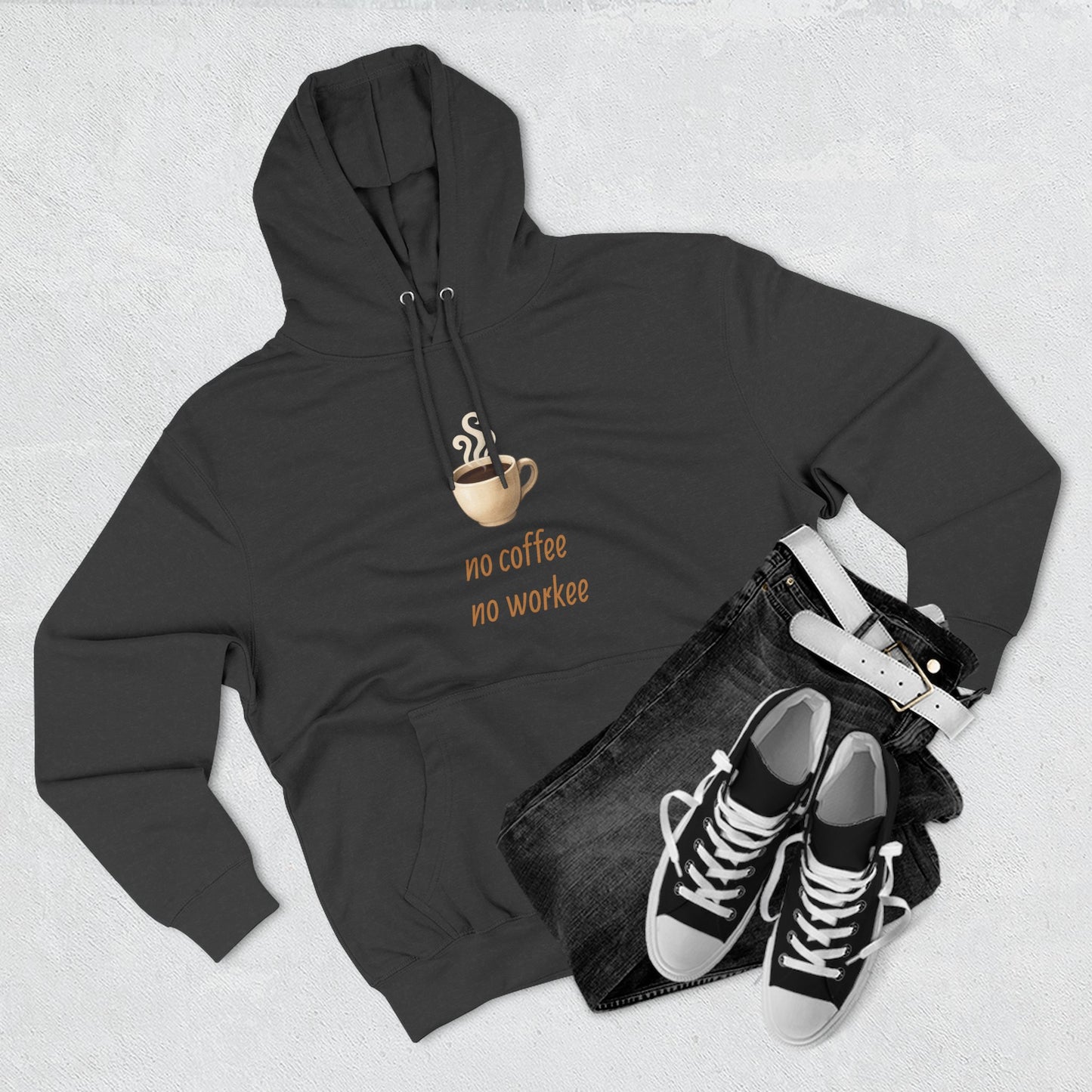 Fleece Hoodie: with 'no coffee no workee' Design, Coffee Lover Gift, Cozy Sweatshirt, Coffee Addict Shirt, Sarcastic