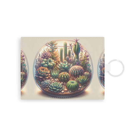 Faux Leather Card Holder: Cactus Terrarium Design, Succulent Business Card Case, Plant Lover Gift, Southwest Style Wallet