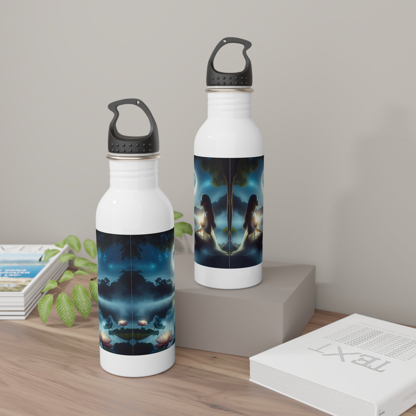 Serene Moonlight Stainless Steel Water Bottle - Reusable Hydration Flask, Insulated Metal Drinkware for Yoga Enthusiasts,