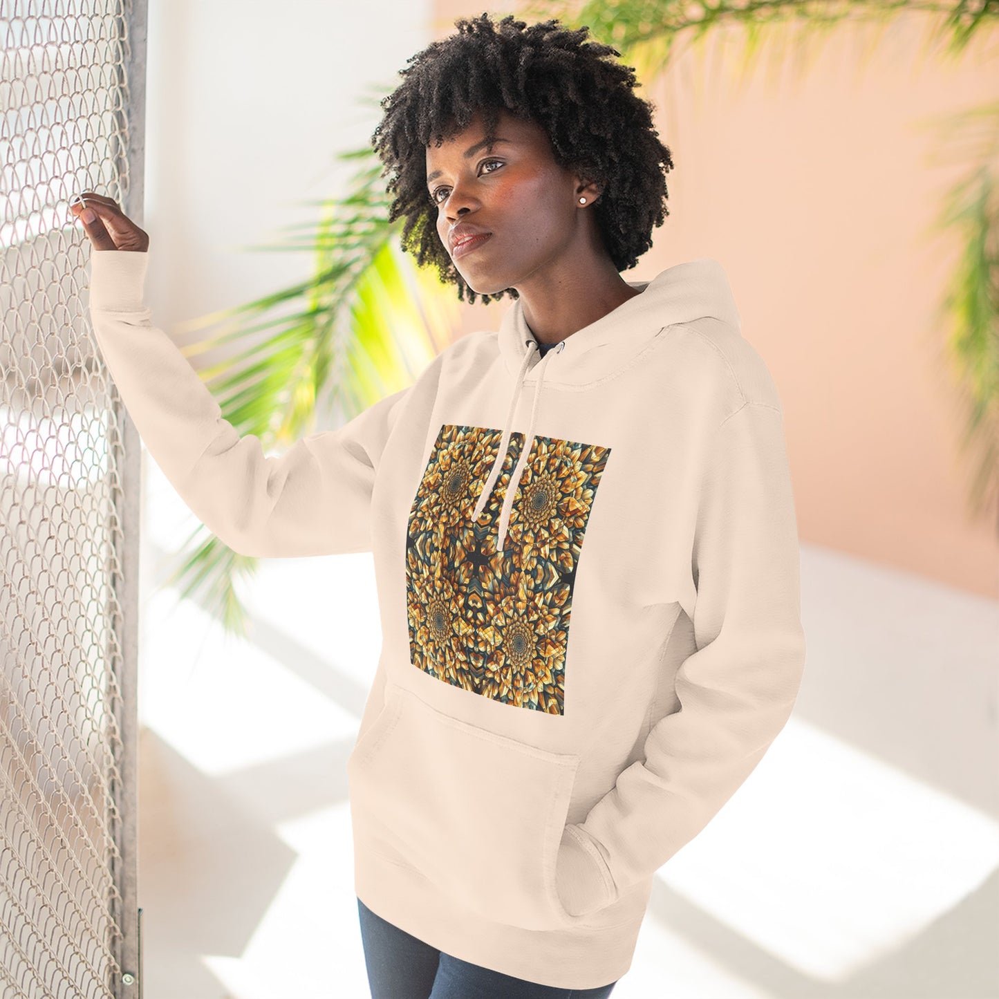 Fleece Hoodie - Citrine Geometric Design