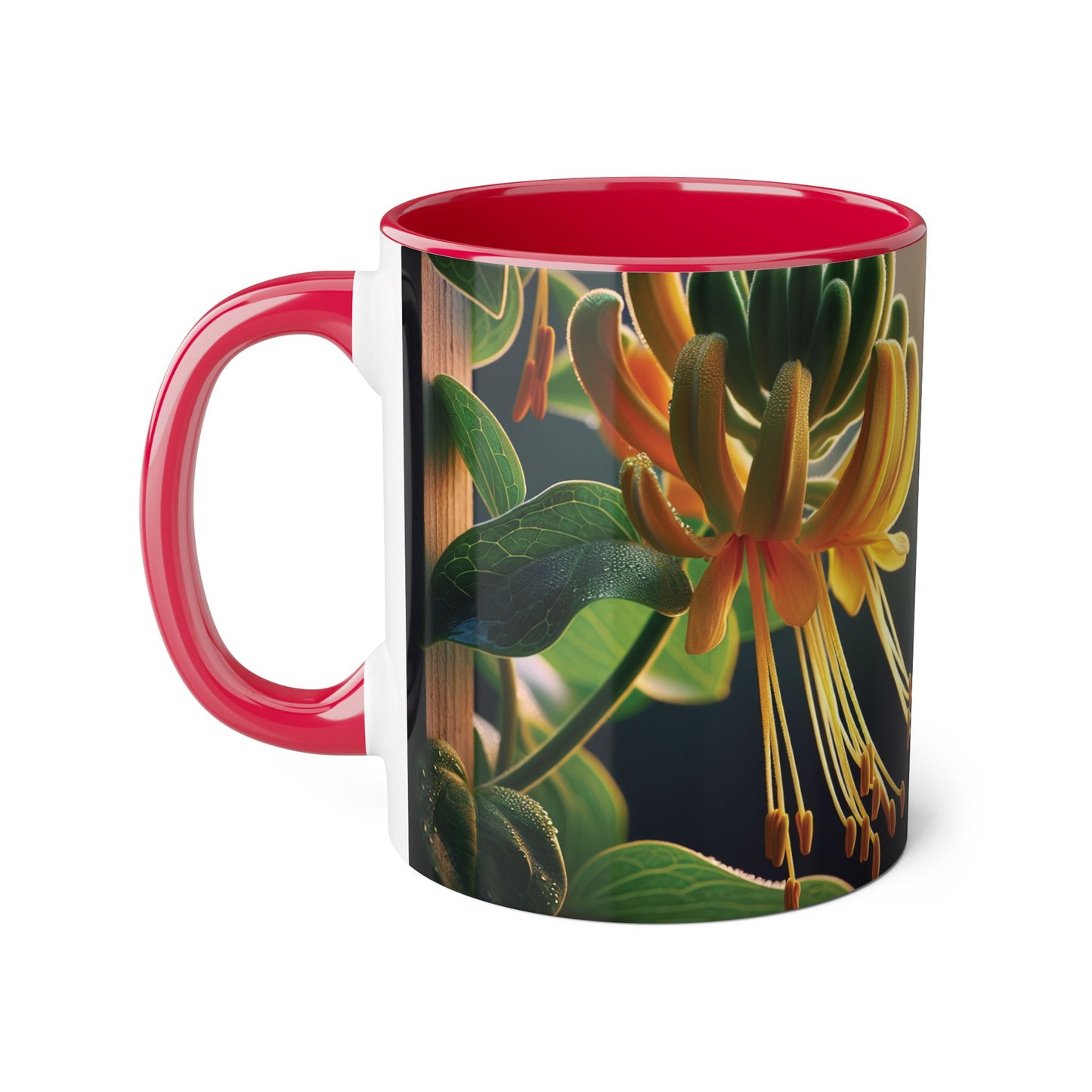 Honeysuckle Accent Mug, Floral Coffee Cup for Garden Lovers, Botanical Tea Mug Decor, Gift for Nature Enthusiasts, Mother's Day Present,