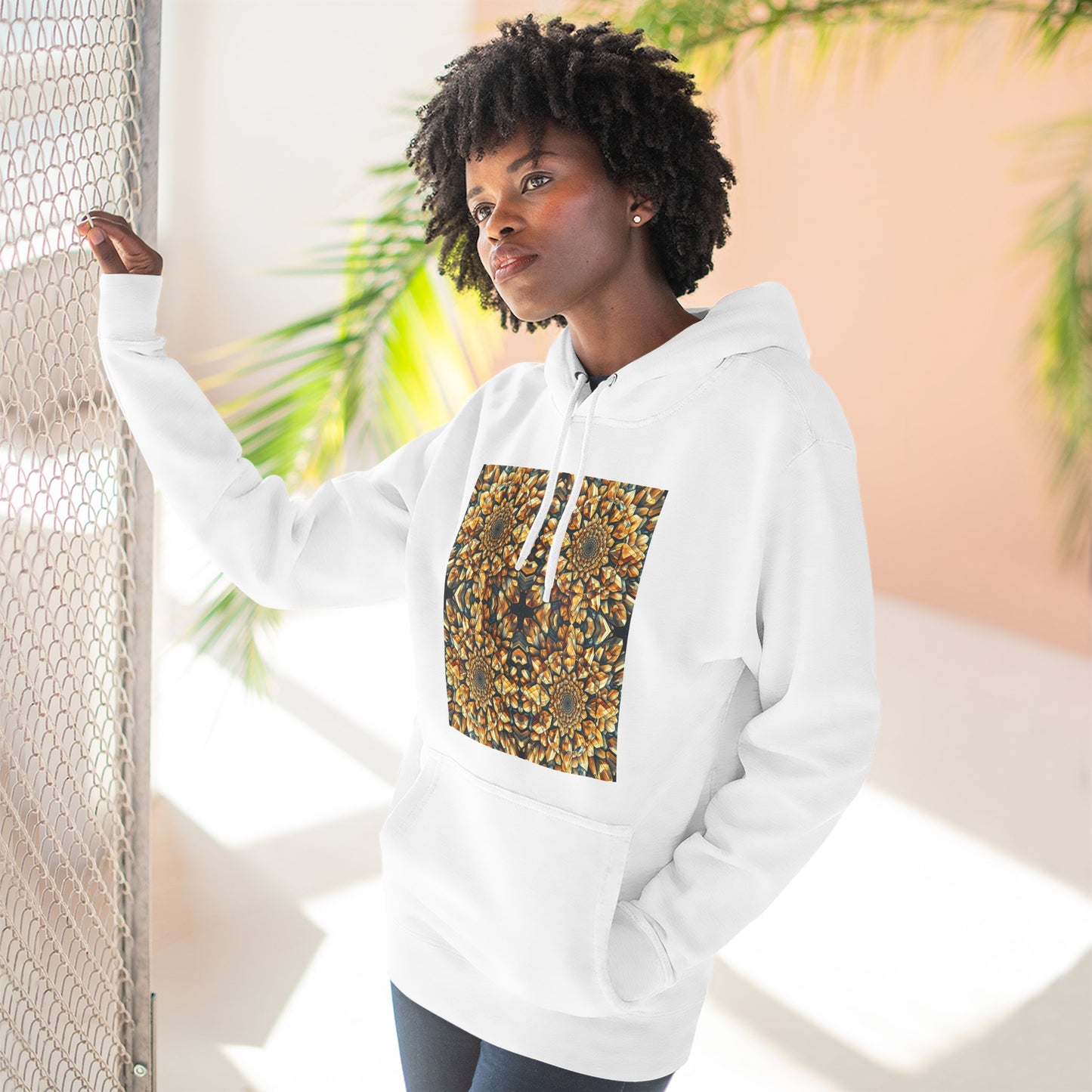 Fleece Hoodie - Citrine Geometric Design