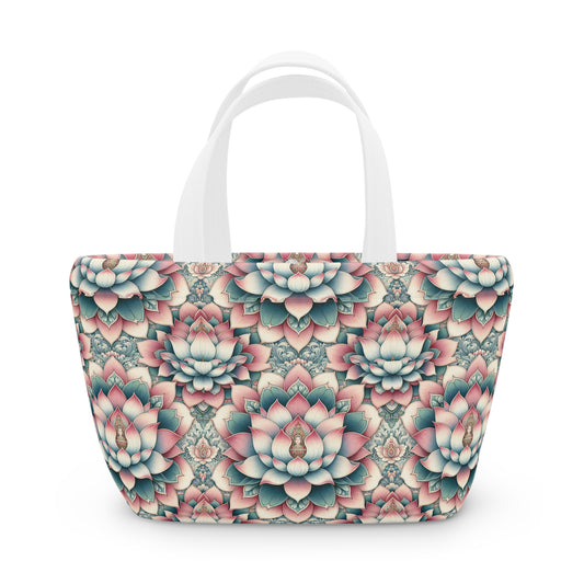 Lunch Bag - Lotus Flower Pattern Insulated Tote for Nature Lovers