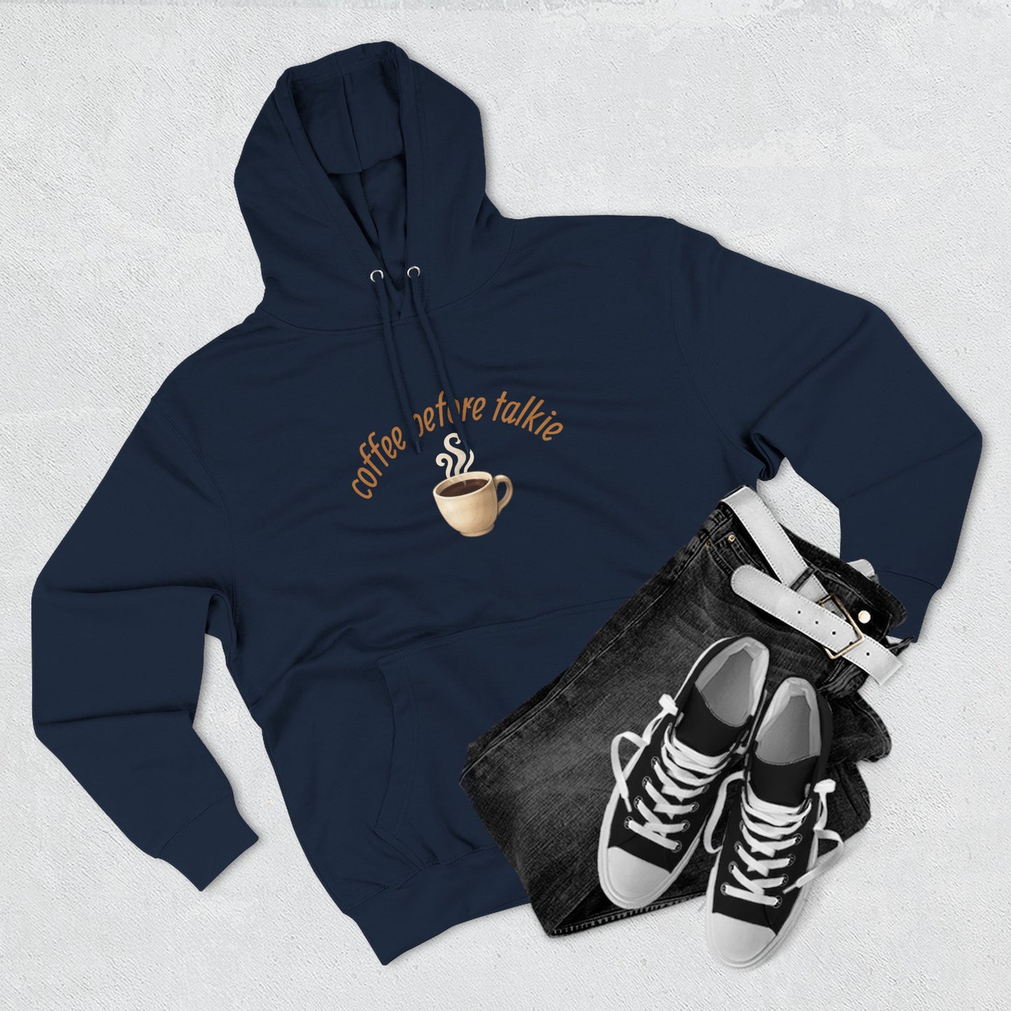 Fleece Hoodie: Coffee Before Talkie, Caffeine Lover Sweatshirt, Three-Panel Pullover, Unisex Hooded Top