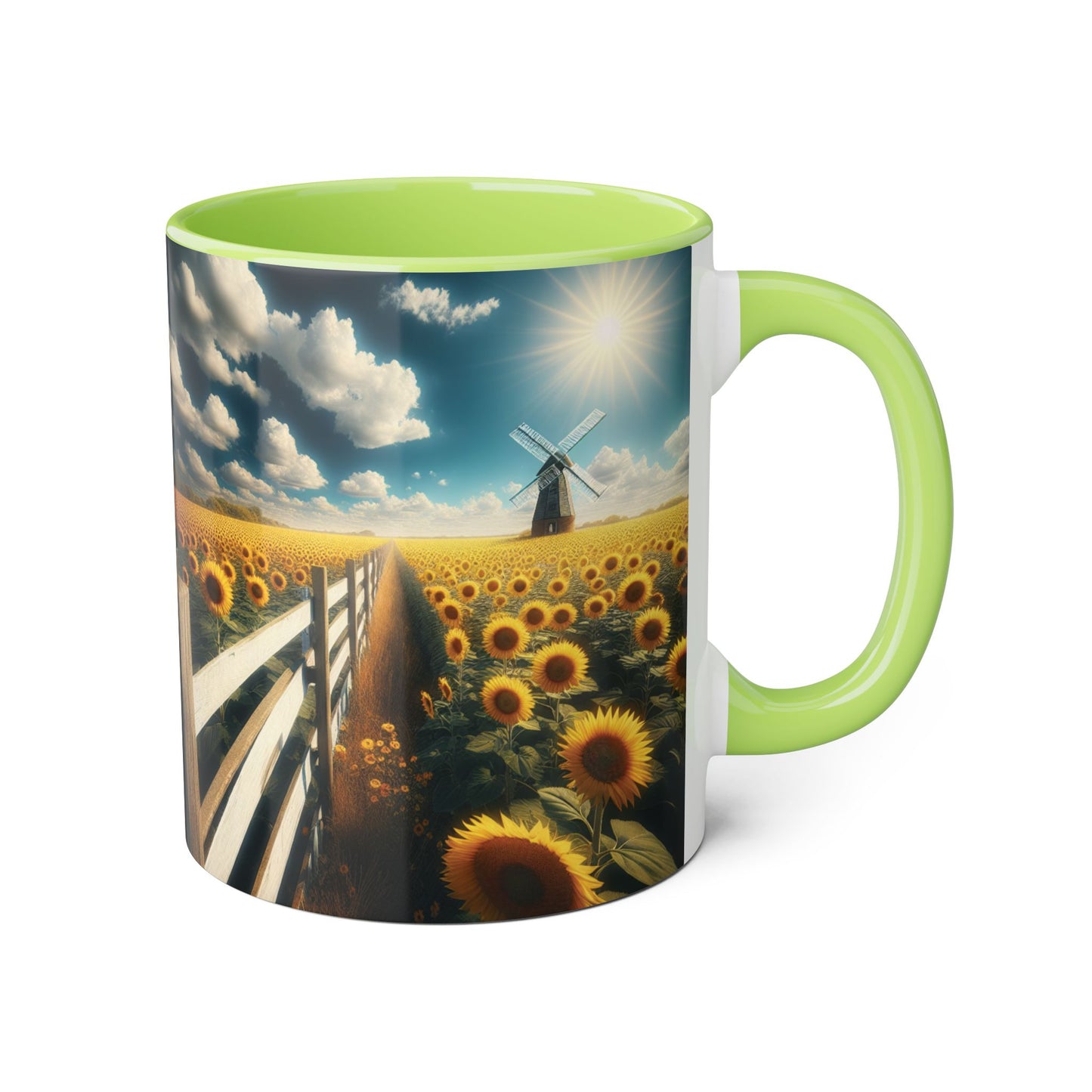 Sunflower Field Accent Mug - 11oz Windmill Design for Nature Lovers