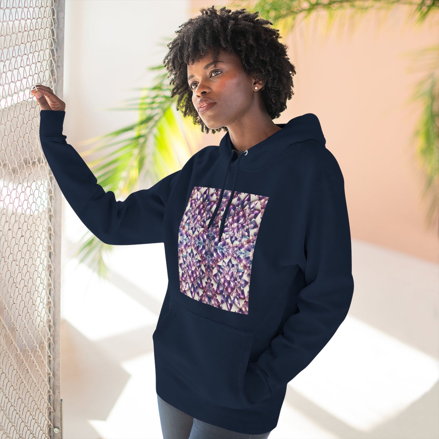 Fleece Hoodie - Amethyst Crystal Floral Design
