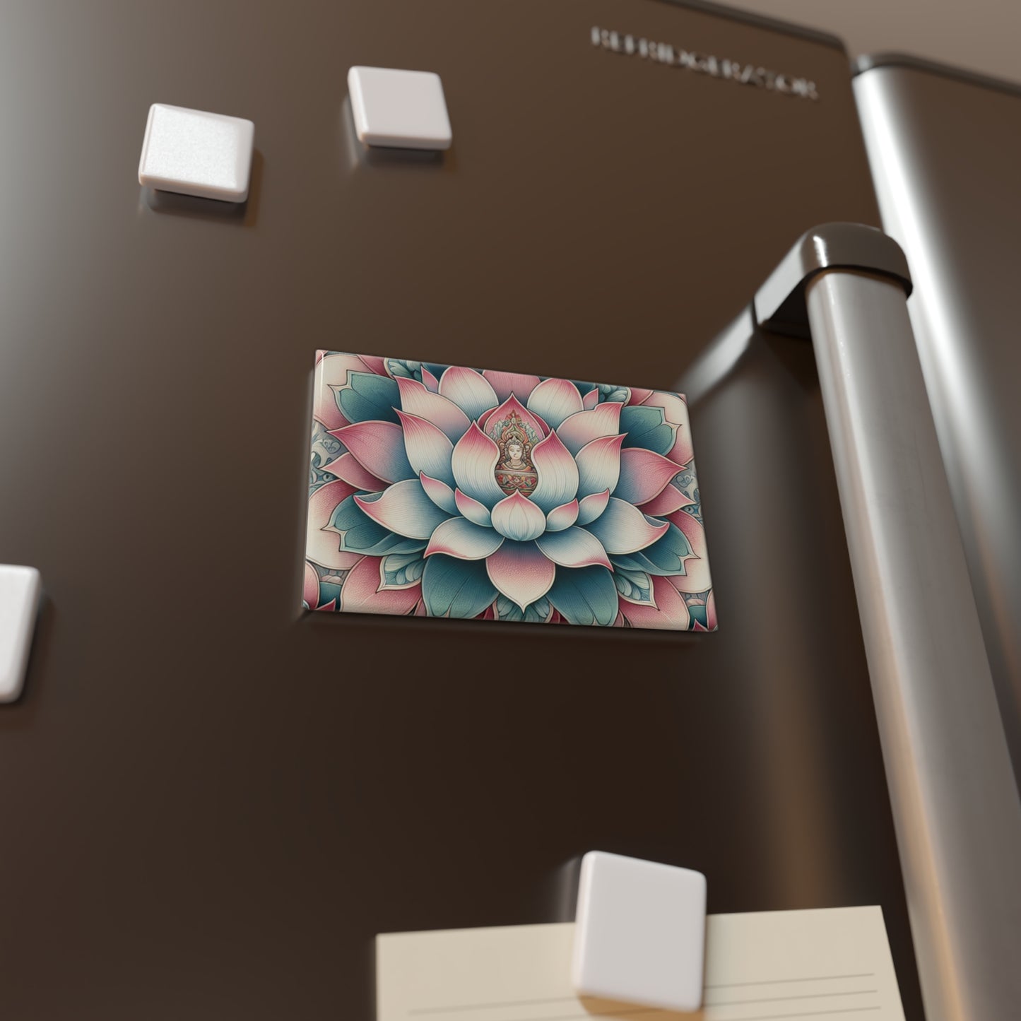 Lotus Flower Button Magnet, Rectangle (1 & 10 pcs) - Zen Floral Fridge Magnets, Meditation Kitchen Decor, Yoga Locker Decoration,