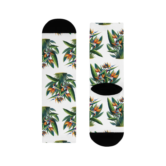 Tropical Bird of Paradise Plant Design Crew Socks, Floral Socks, Nature Lover Gift, Botanical Print Accessory, Unique Garden Gift,