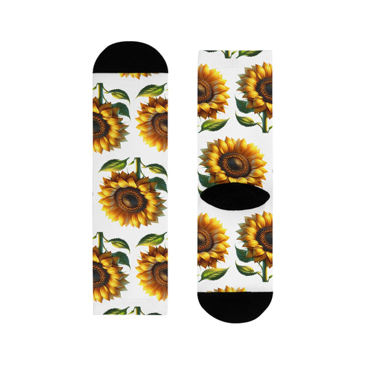 Sunflower Crew Socks, Floral Garden Footwear, Nature Lover Gift, Botanical Print Stockings, Plant Lover Apparel