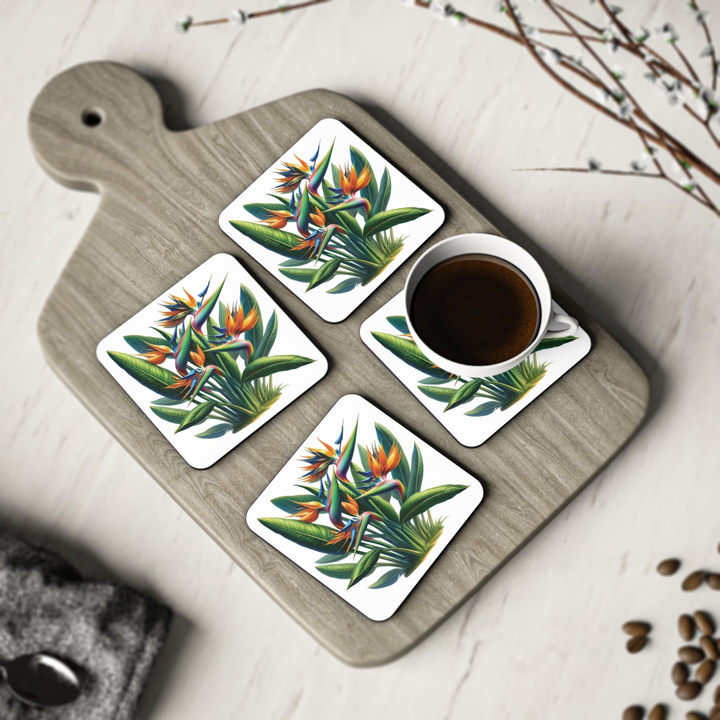 Tropical Bird of Paradise Plant Drink Coasters, Ceramic Coasters, Coasters for Drinks, Home Decor, Kitchen Accessories