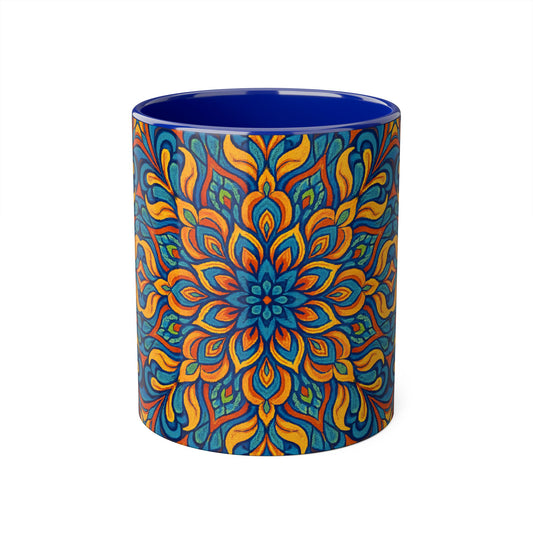Kaleidoscope Accent Mug, Colorful Ceramic Coffee Cup, Unique Tea Mug, Boho Style Kitchen Decor, Psychedelic Drinkware, Hippie Gift Idea