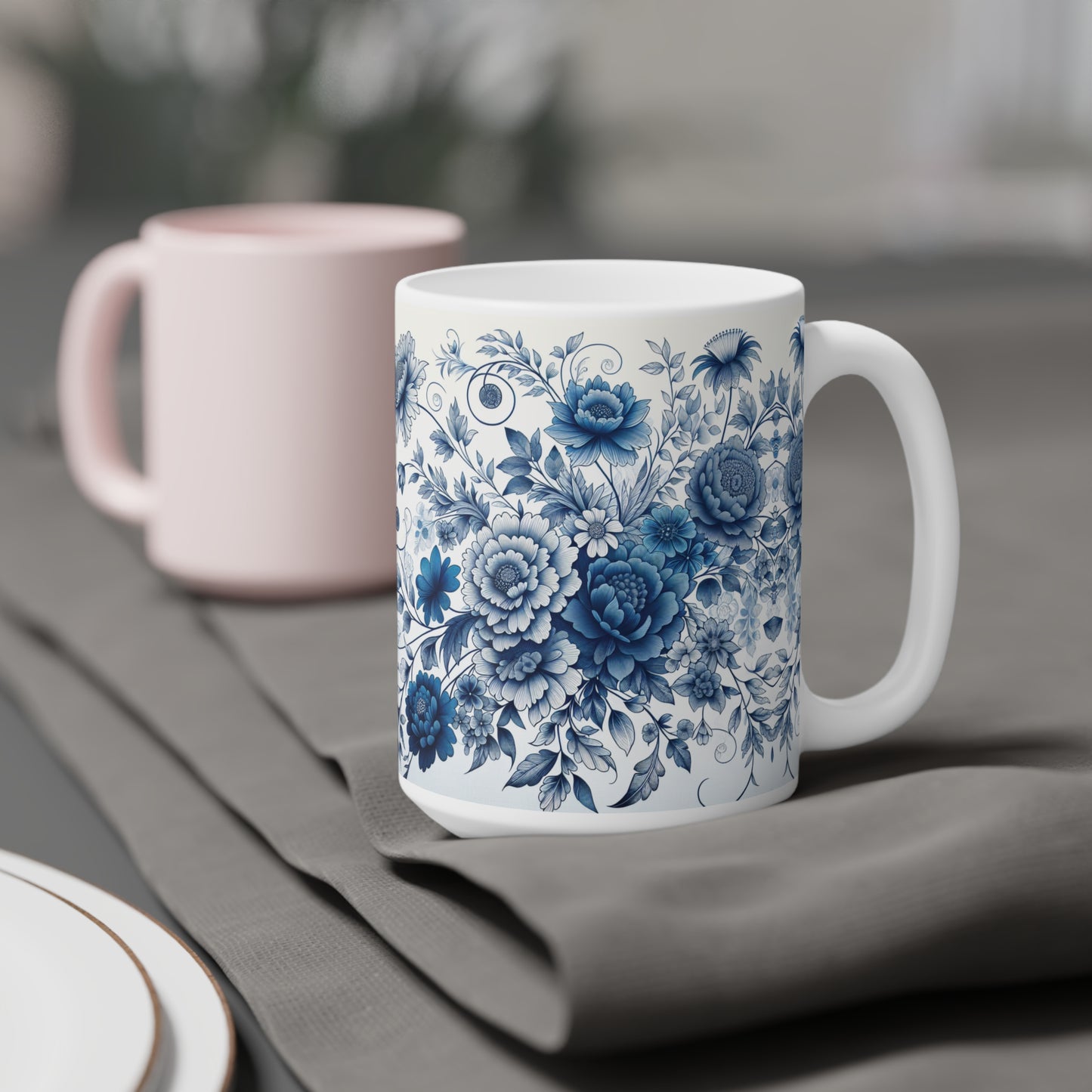 Elegant Floral Ceramic Mugs - Blue Blossom Design, Gift for Tea Lovers, Home Decor, Coffee Mug, Ceramic Drinkware