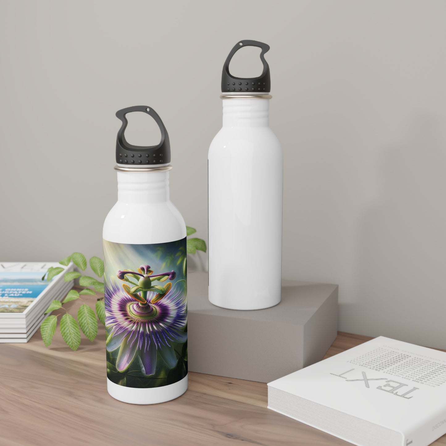 Stainless Steel Water Bottle - Passionflower Bloom Design, Floral Water Bottle, Botanical Drinkware, Nature Lover Gift