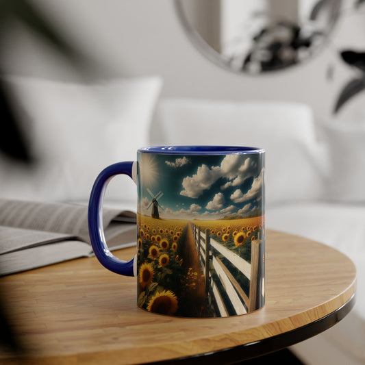 Sunflower Field Accent Mug - 11oz Windmill Design for Nature Lovers