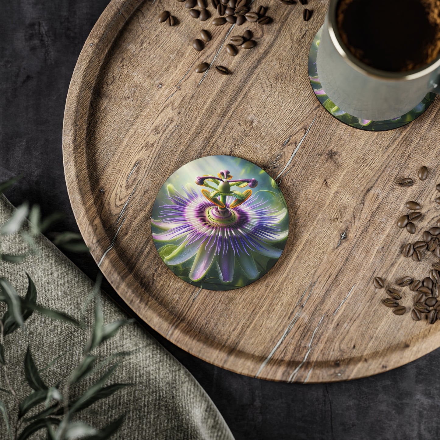 Passionflower Coasters Set, Flower Coasters, Floral Decor, Botanical Coasters, Coffee Table Accessories, Housewarming Gift