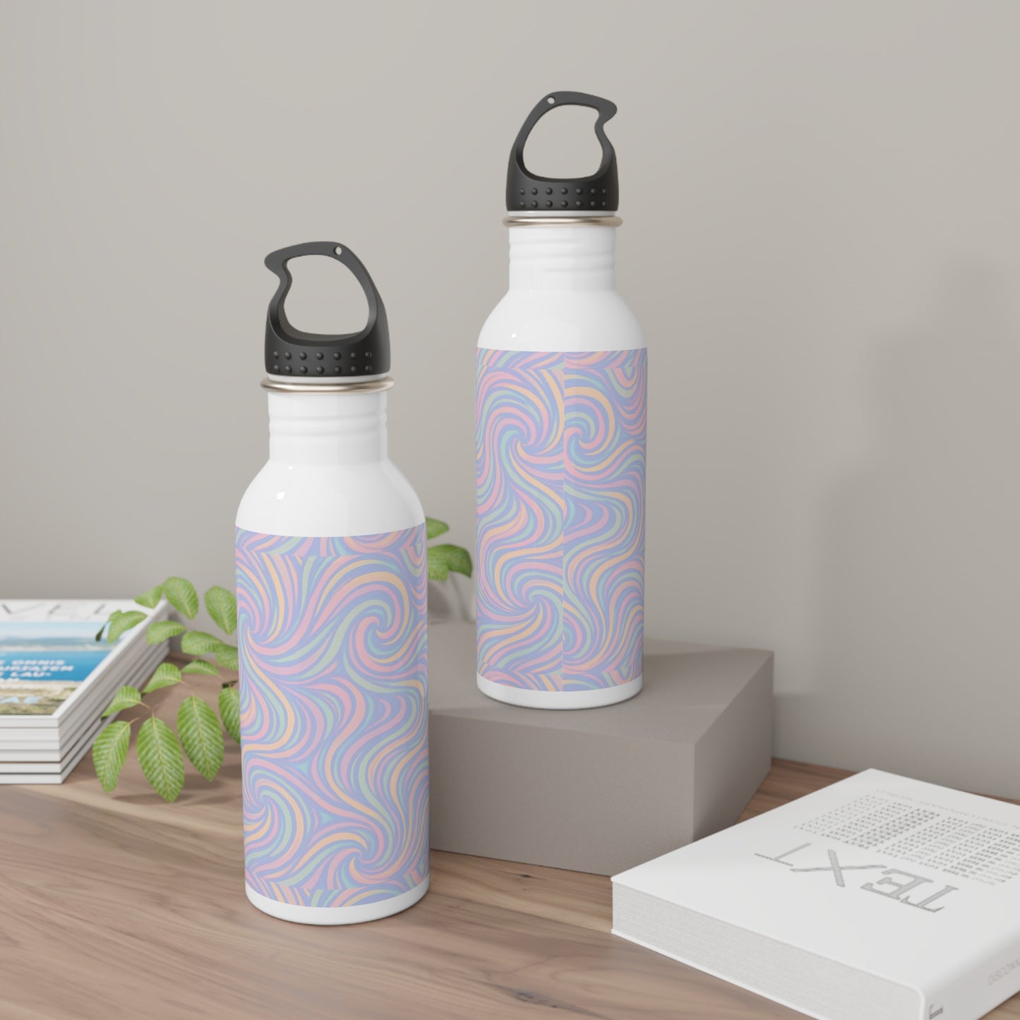 Pastel Swirl Stainless Steel Water Bottle - Reusable Flask, Colorful Travel Tumbler, Insulated Thermos, BPA Free Gym Bottle,