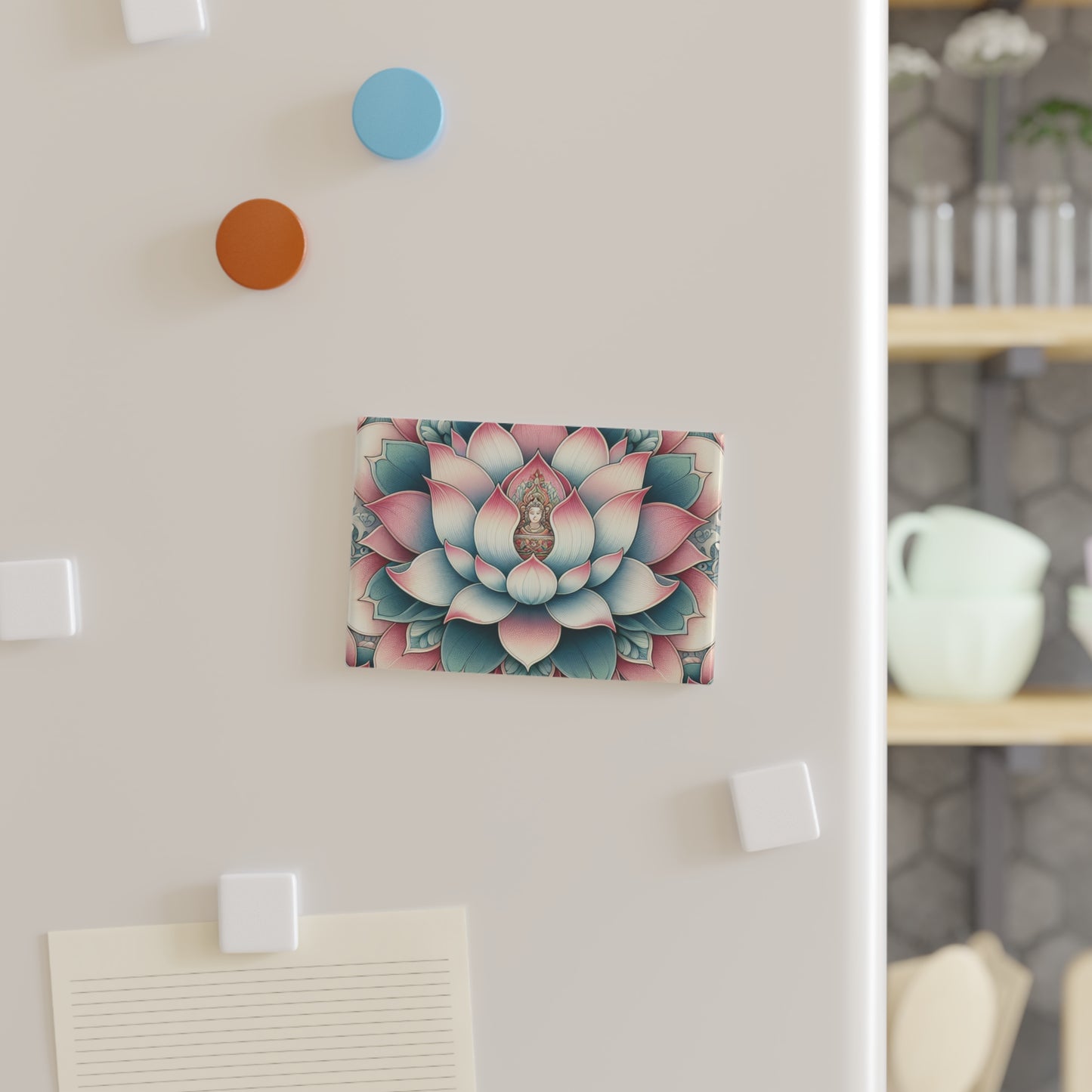 Lotus Flower Button Magnet, Rectangle (1 & 10 pcs) - Zen Floral Fridge Magnets, Meditation Kitchen Decor, Yoga Locker Decoration,