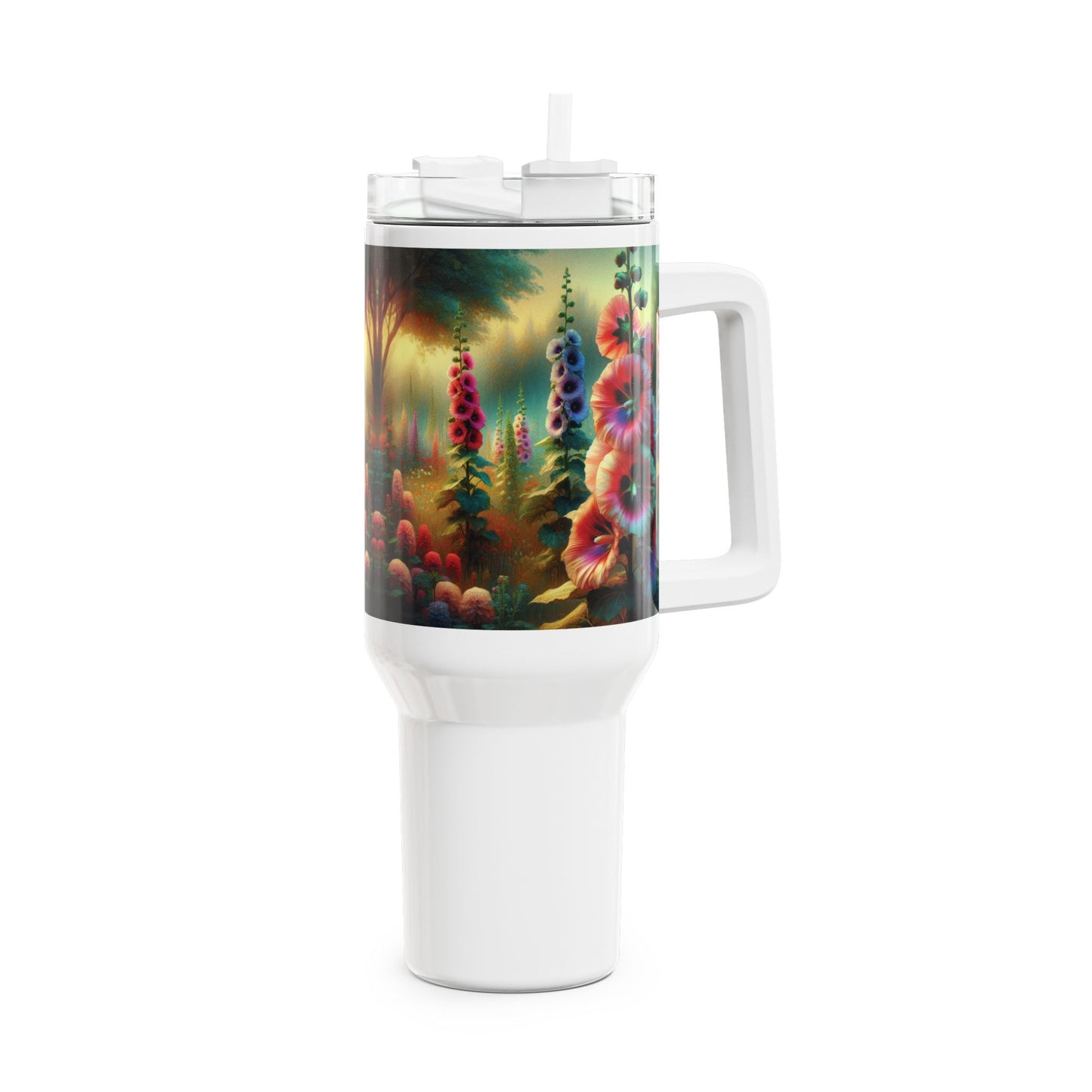 40oz Tumbler - Hollyhock Blooms Design