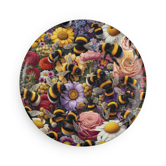 Vibrant Floral Bee Button Magnets - Set of 1 & 10