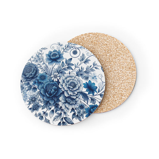 Blue Floral Coasters Set, Drink Coasters, Table Coasters, Home Decor, Kitchen Accessories