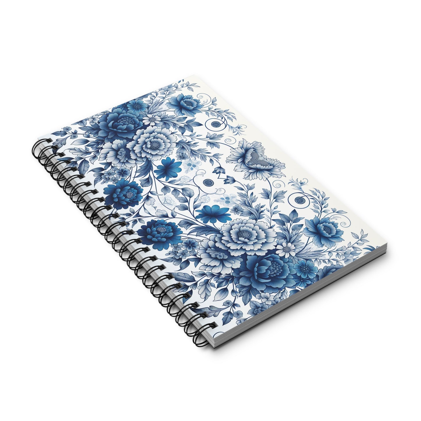 Elegant Floral Spiral Journal for Note-Taking, Gift, Journaling, Blue Flower Design, Stationery, Writing