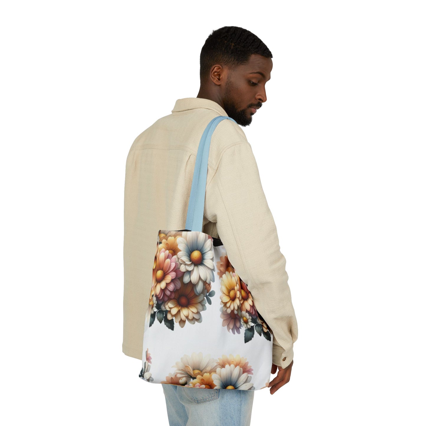 Floral Canvas Tote Bag with 5-Color Straps - Stylish