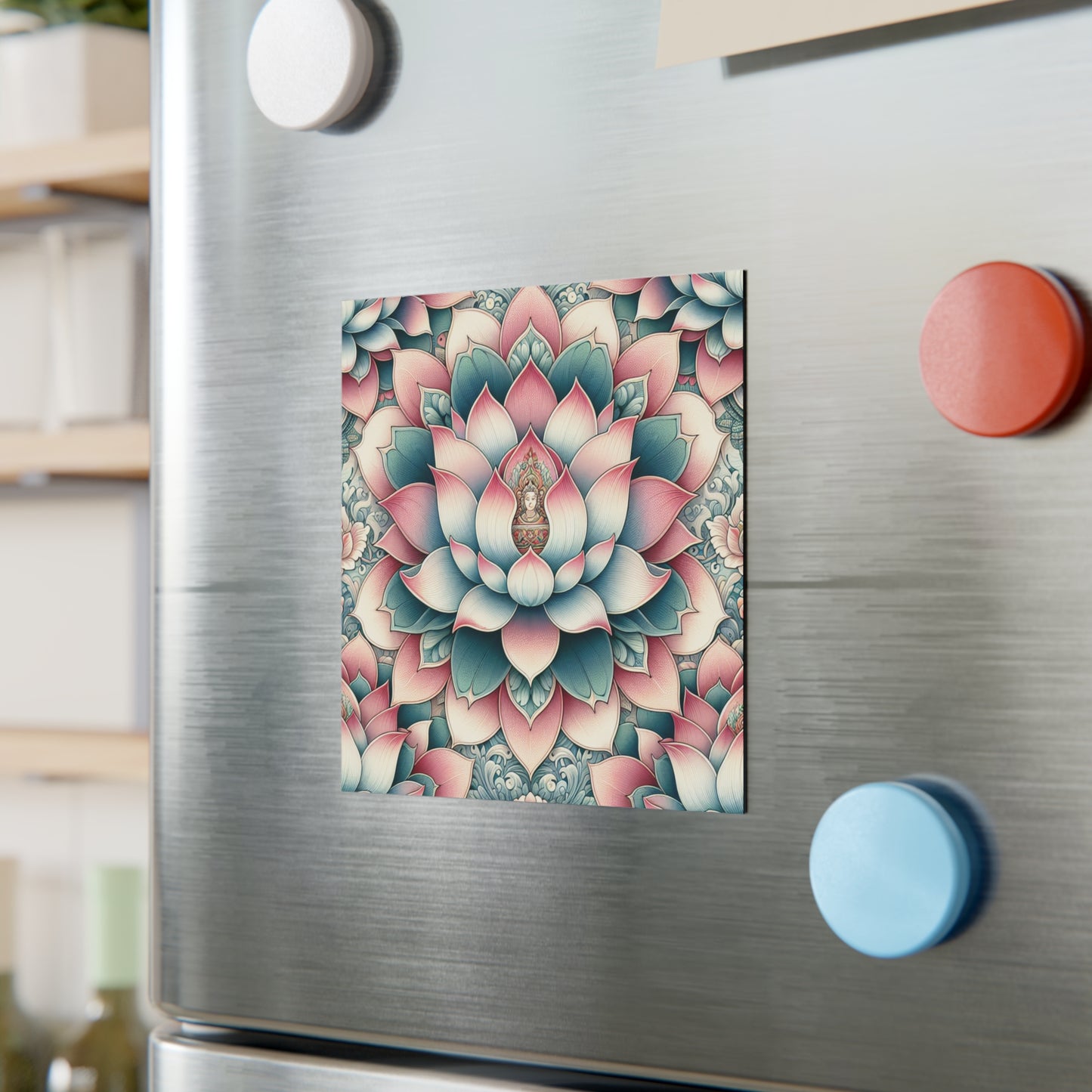 Lotus Flower Magnet, Square Fridge Magnet, Zen Decor, Spiritual Gift, Meditation Accessory, Refrigerator Decoration