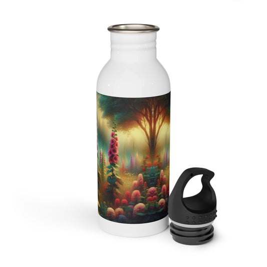 Stainless Steel Water Bottle - Hollyhocks design, Botanical Flower Lover Gift, Reusable Drinkware, Floral Water Bottle,