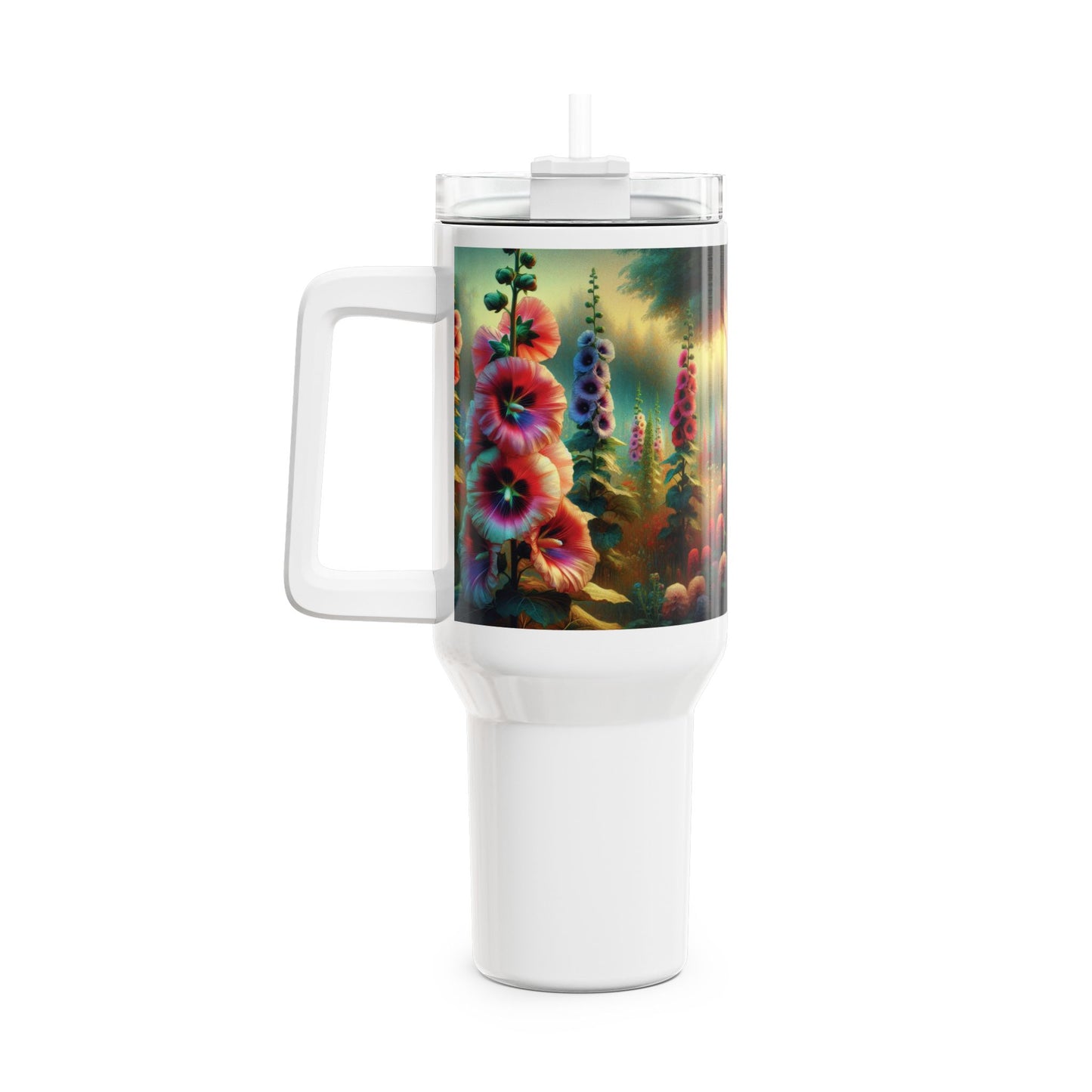 40oz Tumbler - Hollyhock Blooms Design